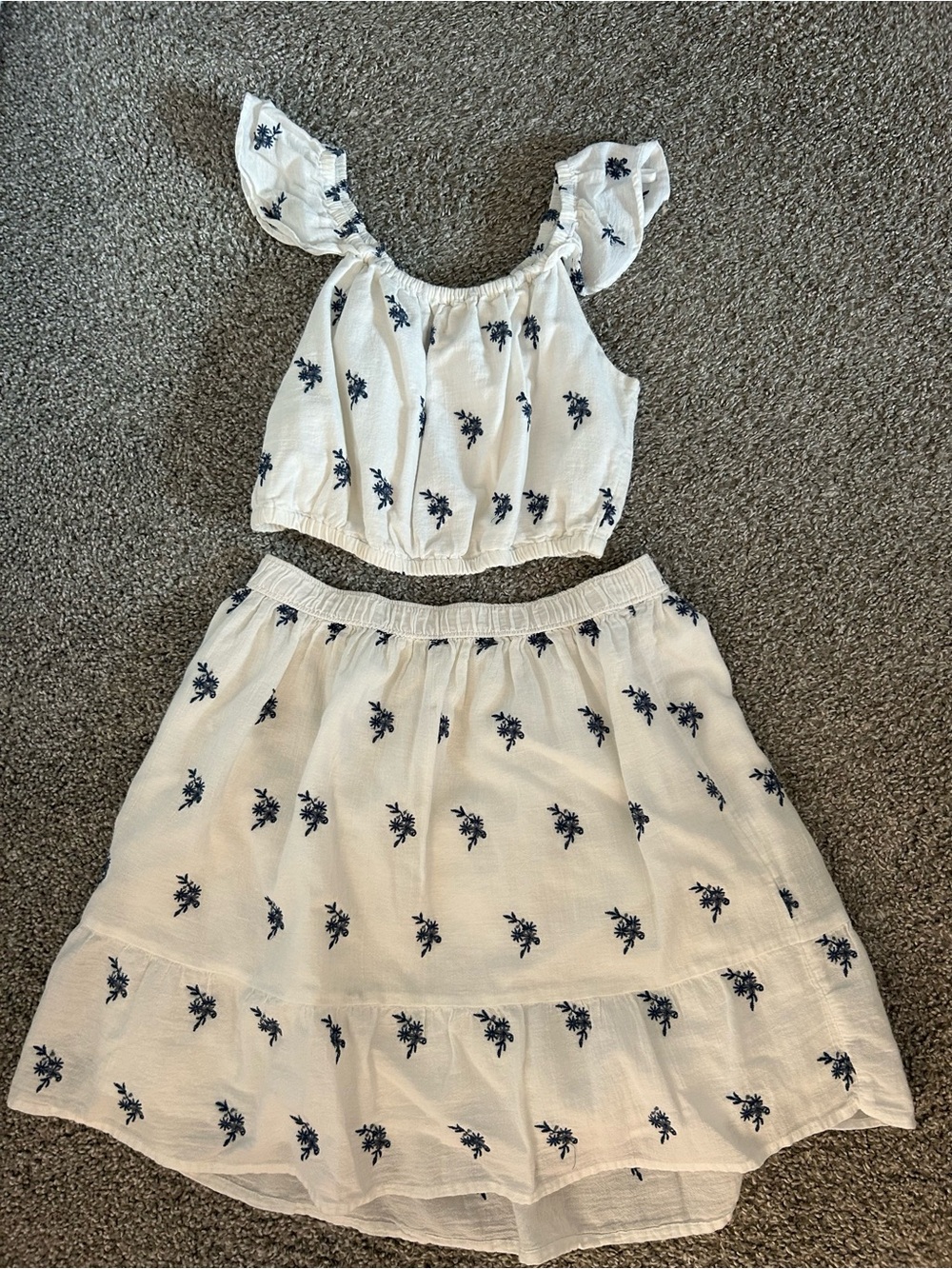 Abercrombie & Fitch White Two-Piece Set with Navy Embroidery